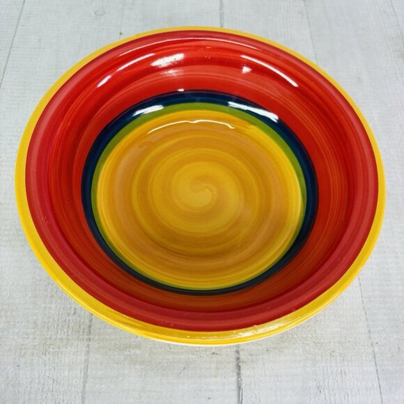 Royal Norfolk MAMBO Greenbrier Yellow Center Rings Stoneware Soup Bowls Set of 4